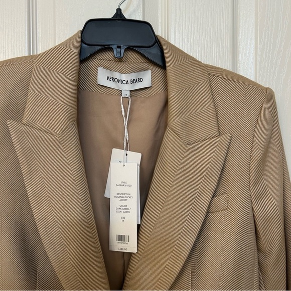 Veronica Beard Hosanna Herringbone Cutaway Dickey Jacket Dark Camel/Light Carmel - Picture 6 of 12
